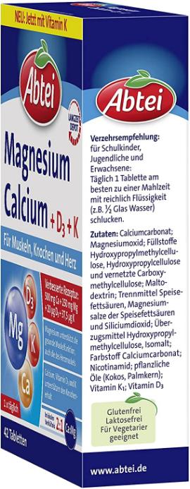 Immagine prodotto Abtei Magnesio+Calcio+D3+K Tabl (42 pz., Pillole, 500 g)