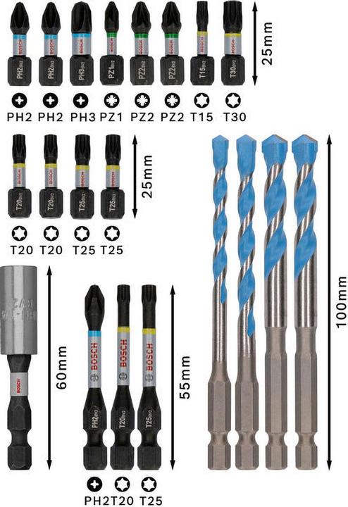 Actual product image Bosch Professional Zubehör PRO Impact screwdriver bits and Multi Construction drill bit mixed set, 20 pcs.
