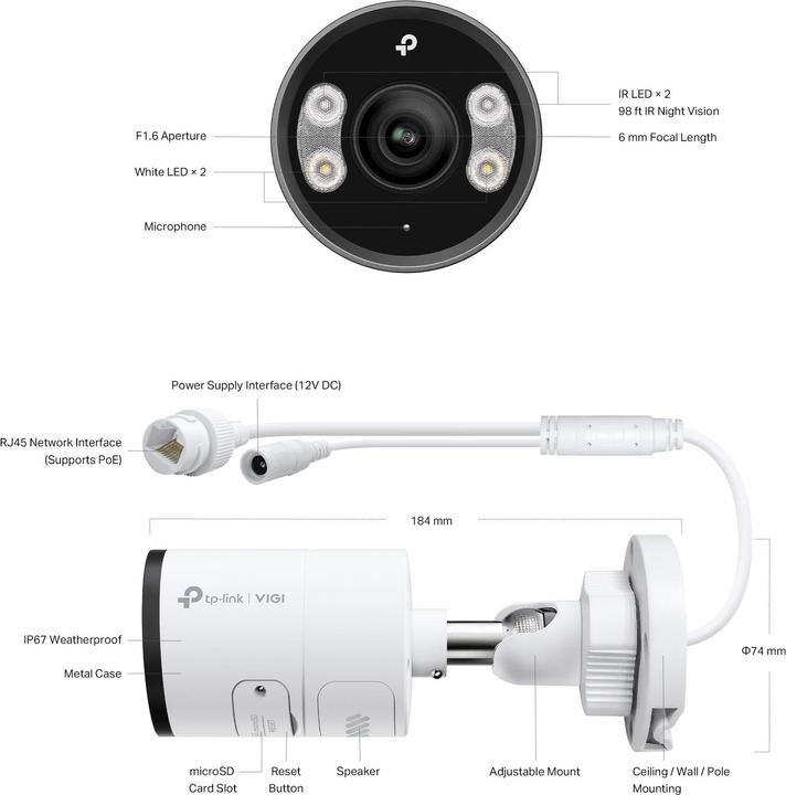 Produktbild TP-Link VIGI C355(4mm) 5MP Full-Color Bullet Network Camera (2880 x 1620 Pixels)