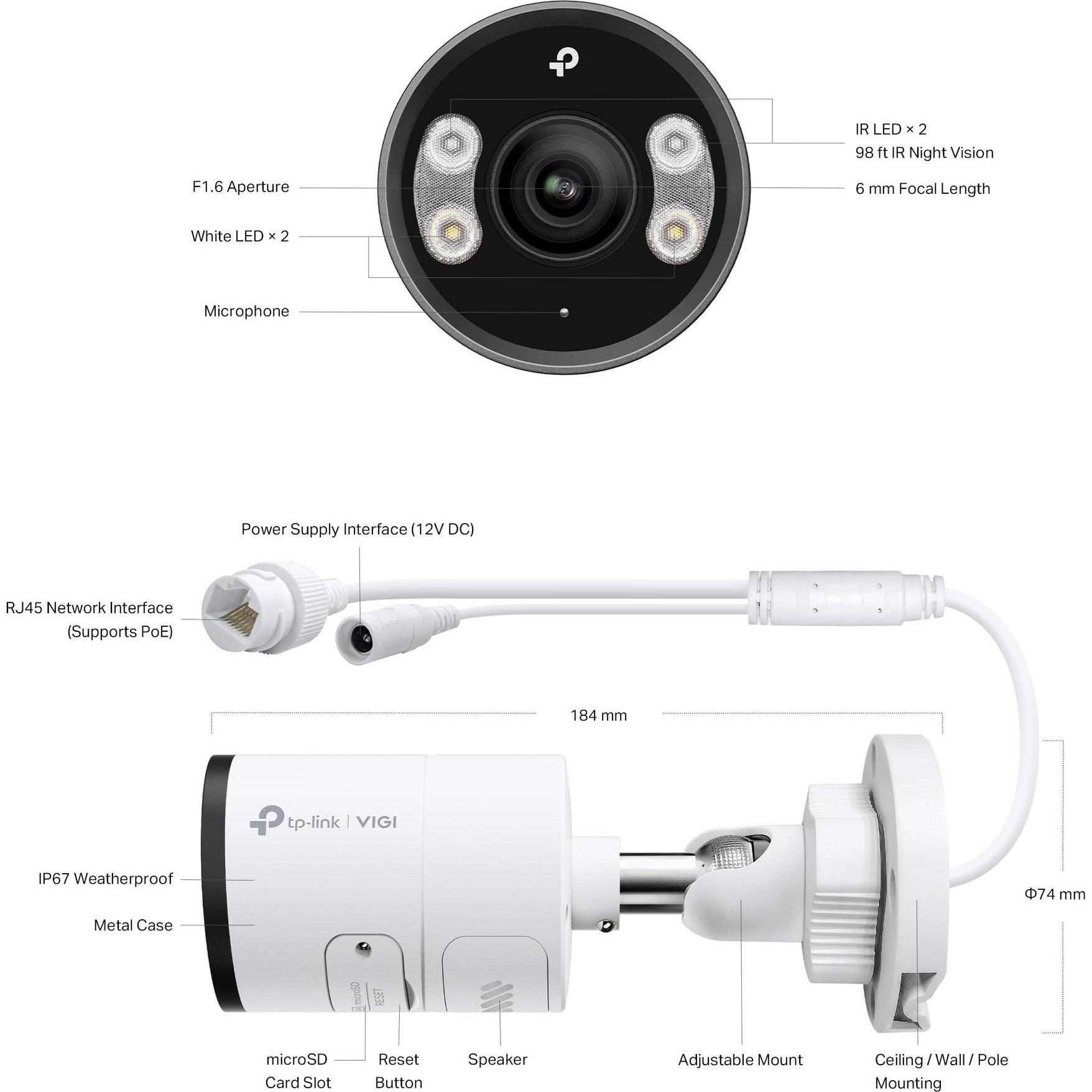Thumbnail - TP-Link VIGI C355(4mm) 5MP Full-Color Bullet Network Camera (2880 x 1620 Pixels), Netzwerkkamera, Weiss