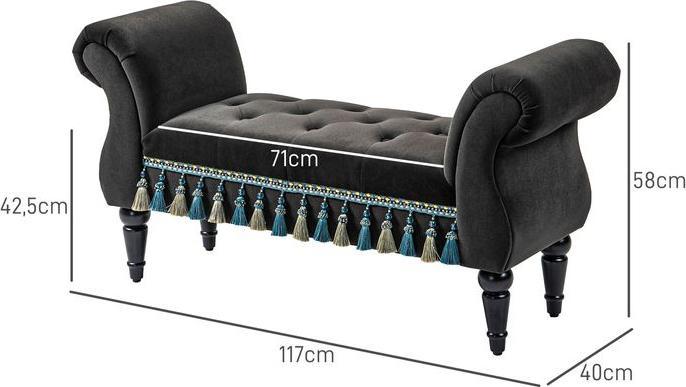 Actual product image Swisshandel24 Upholstered bench, storage space, armrest, wooden legs, vintage, velvet look, up to 150kg, 117x4 (40 cm)