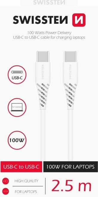 Produktbild Swissten Datenkabel TPE USB-C/USB-C Power Delivery 5A (100W) 2.5m Weiss (2.50 m)