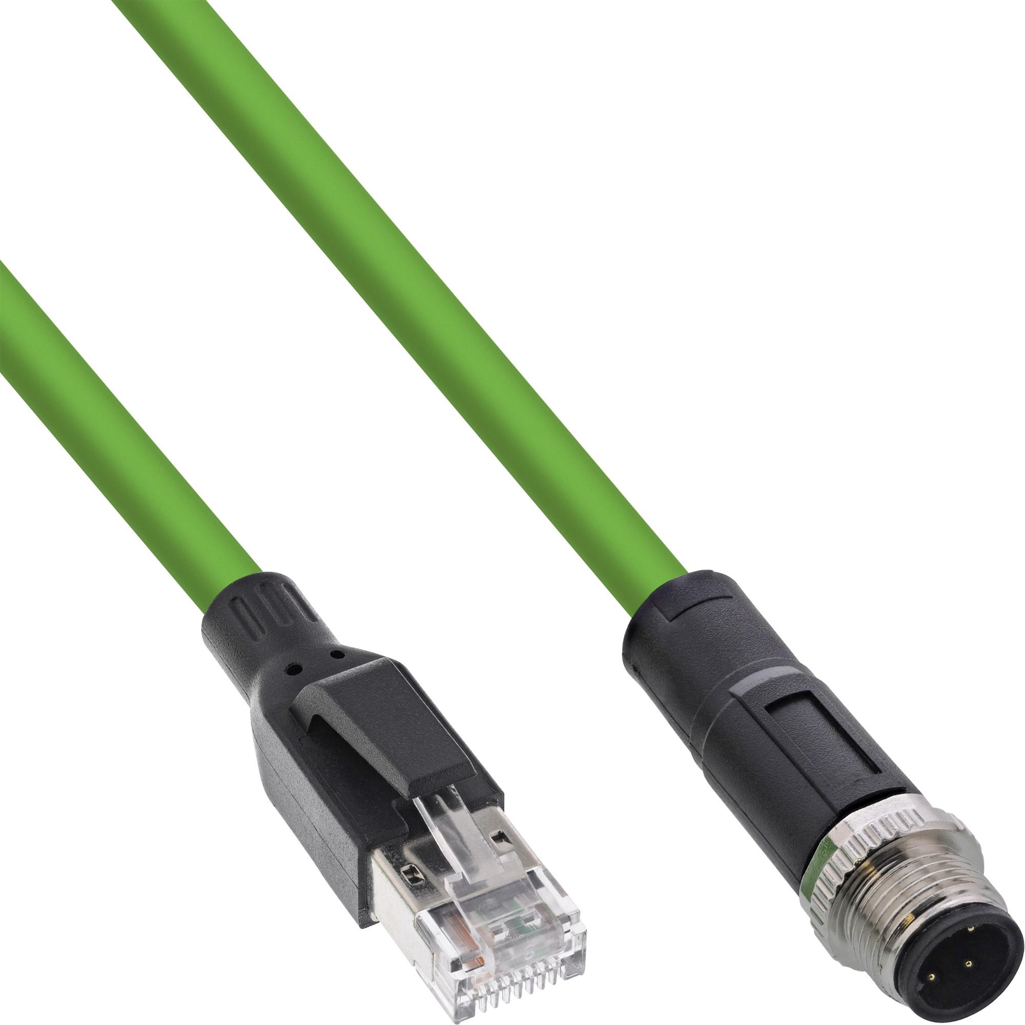 InLine Industrie Netzwerkkabel, M12 4-pin D-kodiert Stecker zu RJ45 Stecker, PUR, 2m (CAT5e, 2 m), Netzwerkkabel
