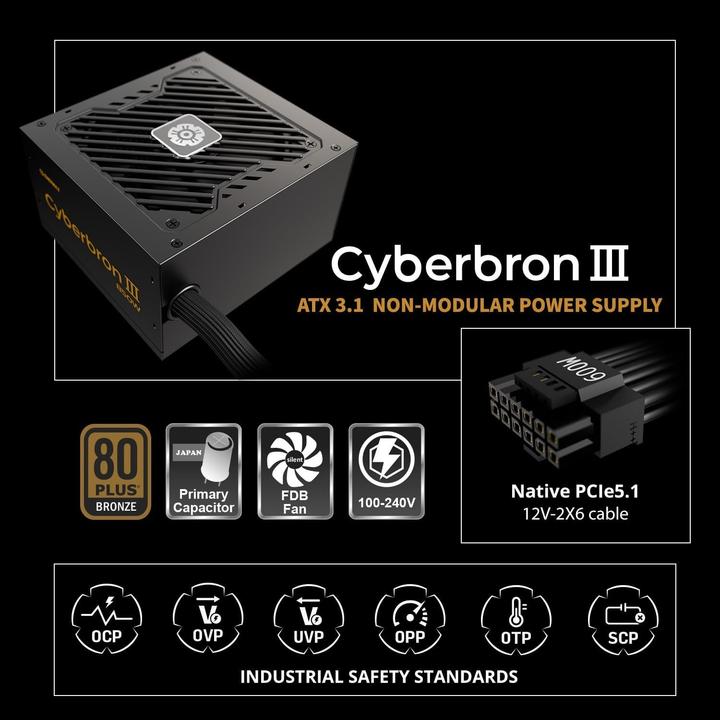 Immagine prodotto Enermax Cyberbron III 850 Watt 80+ Bronze Non-Mod ATX 3.1 (850 W)
