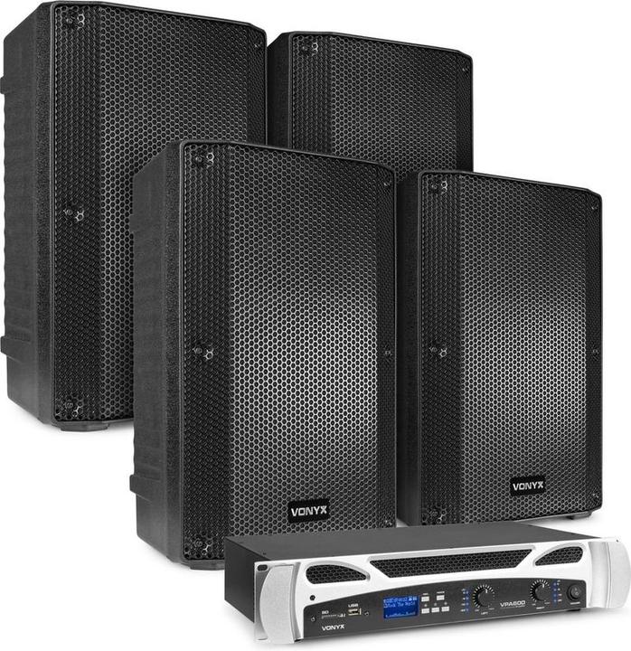 Actual product image Vonyx Set with 4x VSA10P Passive speakers and amplifier - Bluetooth - 500W - 10 inches (Passive, 1x 800 W)