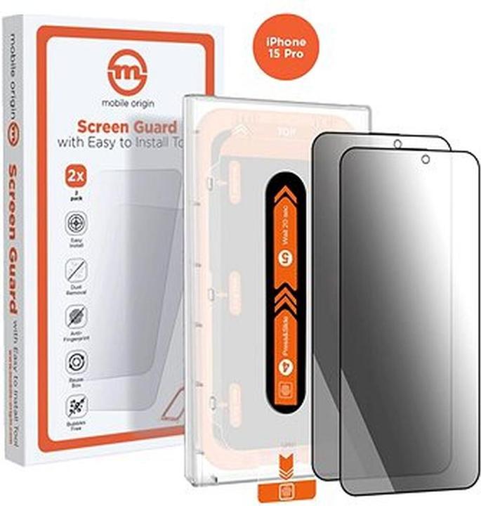 Image du produit Mobile Origin Privacy Screenwith easy applicator, 2 pack (2 pcs, Apple iPhone 15 Pro)