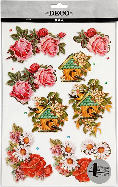 Produktbild Creativ Company 3D-Blätter Blumen und Vögel, 4 Bögen (4 x)