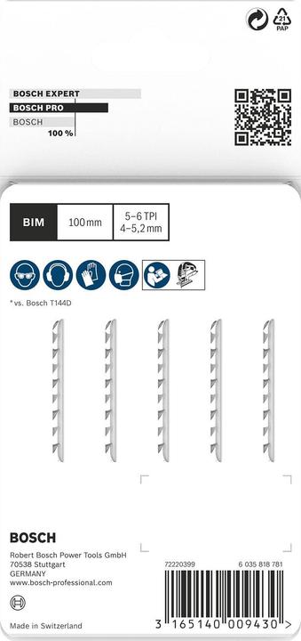 Actual product image Bosch Professional Zubehör PRO Hardwood fast T144DF jigsaw blade, 100 mm, 5 pcs.