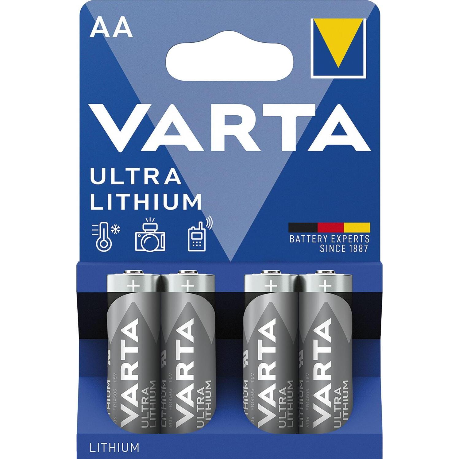 Varta ULTRA Lithium (4 Stk., AA, 3000 mAh), Batterien + Akkus