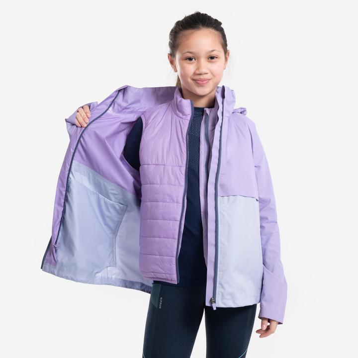 Actual product image Kiprun Children's running jacket 3-in-1 waterproof removable inner jacket - purple (122)