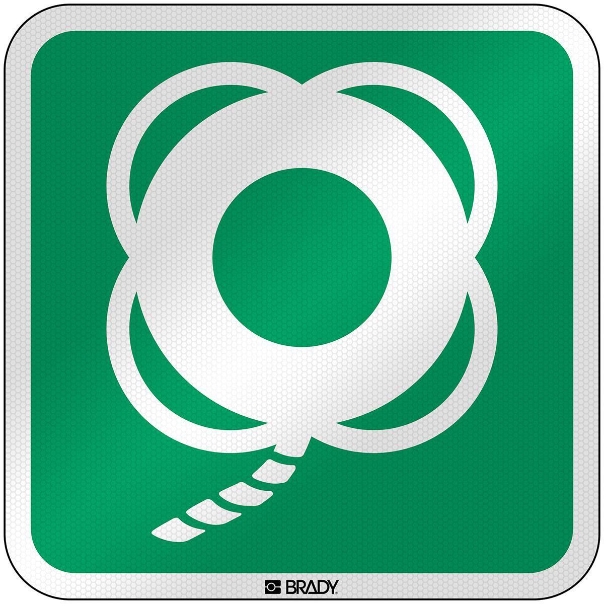 Brady, Etiketten, E/E041/NT/RFL-390x390-1, ISO Sicherheitsschild - Rettungsring mit Leine, Laminierte reflekti