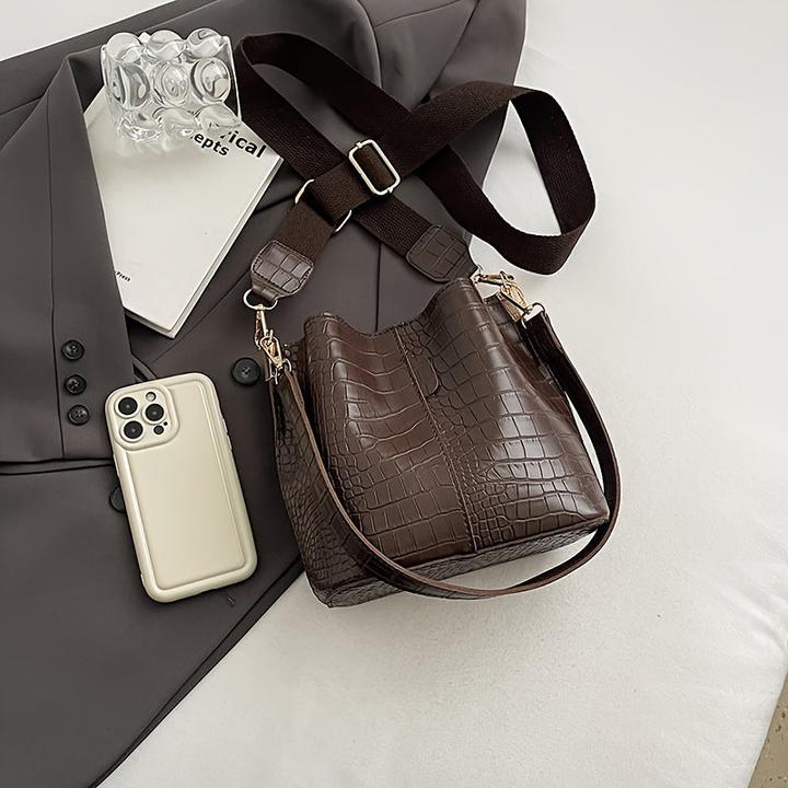 Immagine prodotto Only-Bags.Store Borsa a secchiello con motivo a coccodrillo - Versatile borsa a tracolla e crossbody, repellente