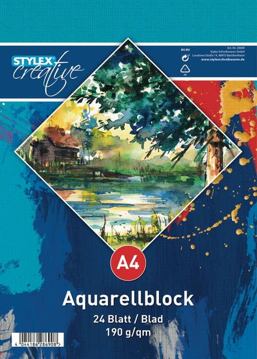 Productafbeelding Stylex Aquarelblokken DINA4 24 vellen 190g 28690 (A4, Geen, Softcover)