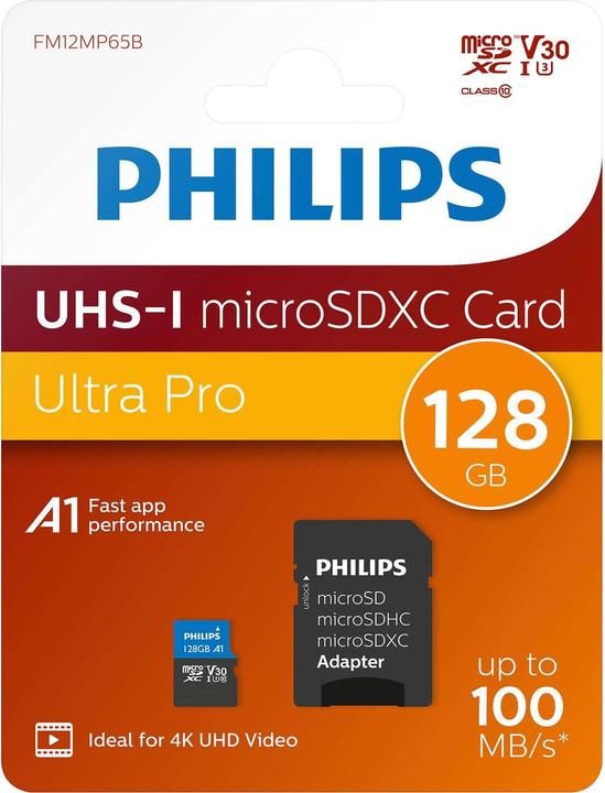 Immagine prodotto Philips MicroSDXC Classe 10 UHS-I U3 con adattatore (128 GB, microSDXC, U3, UHS-I)