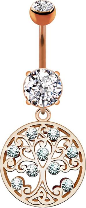 Immagine prodotto Star Piercing Banana in oro rosa con due sfere di cristallo in argento, ciondolo rotondo con albero vivente (Ottone, Acciaio chirurgico 316L)