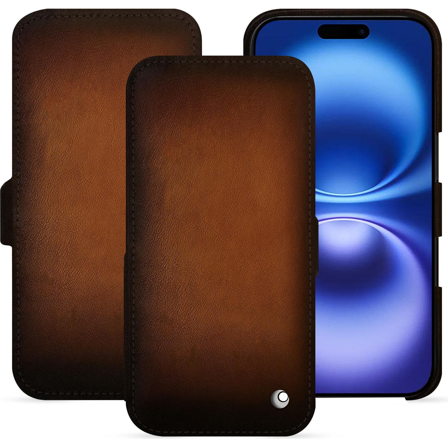 Noreve Lederschutzhülle horizontal (Apple iPhone 16), Smartphone Hülle, Braun