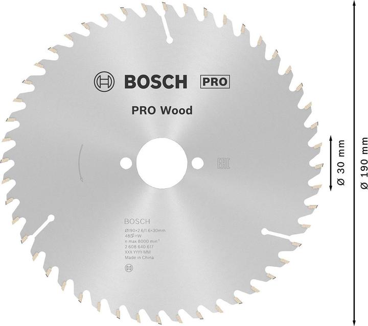 Immagine prodotto Bosch Professional Zubehör Lama circolare per legno PRO, 190 x 2,6 x 30 mm