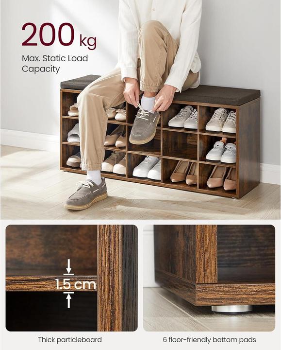 Produktbild Vasagle Schuhbank LHS15BX braun, schwarz Holz 105,0 cm (105 x 30 x 48 cm)