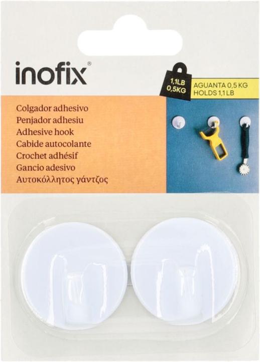 Image du produit Inofix Crochet adhésif rond, blanc, 2 pièces