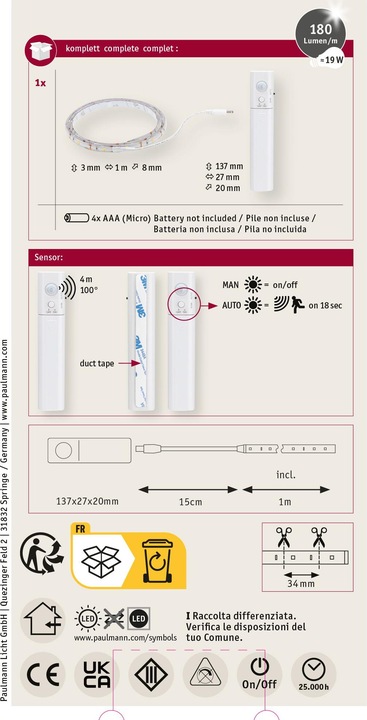 Immagine prodotto Paulmann Set a righe (Bianco caldo, 100 cm, Interno)