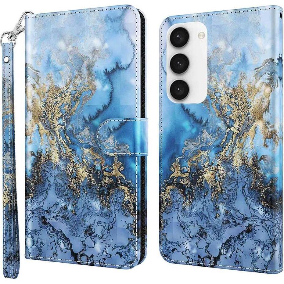 Cover-Discount Galaxy S23 - Etui Glitzer Effekt Marble blau (Samsung Galaxy S23+), Smartphone Hülle, Blau