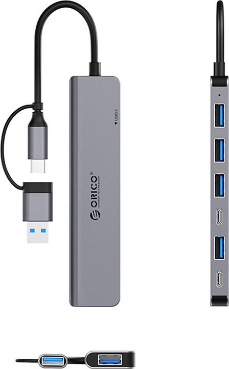 Produktbild Orico USB / USB-C Hub YSA7-U3, 1 x USB-A 3.0 - 4 x USB-A - 2 x USB-C (USB-A, 7 Ports)