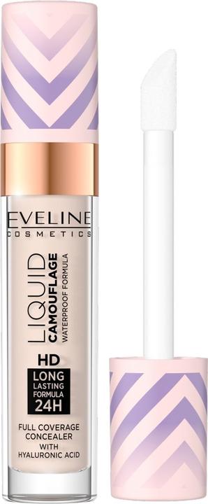Eveline Liquid Camouflage Hd Waterproof Concealer With Hyaluronic Acid 01 Light Porcelain 7.5Ml (01 Light Porcelain)
