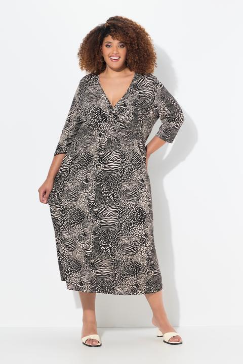 Immagine prodotto Ulla Popken Maxi abito in jersey dal look animalier con taglio svasato, scollo a V e maniche a 3/4 (54)