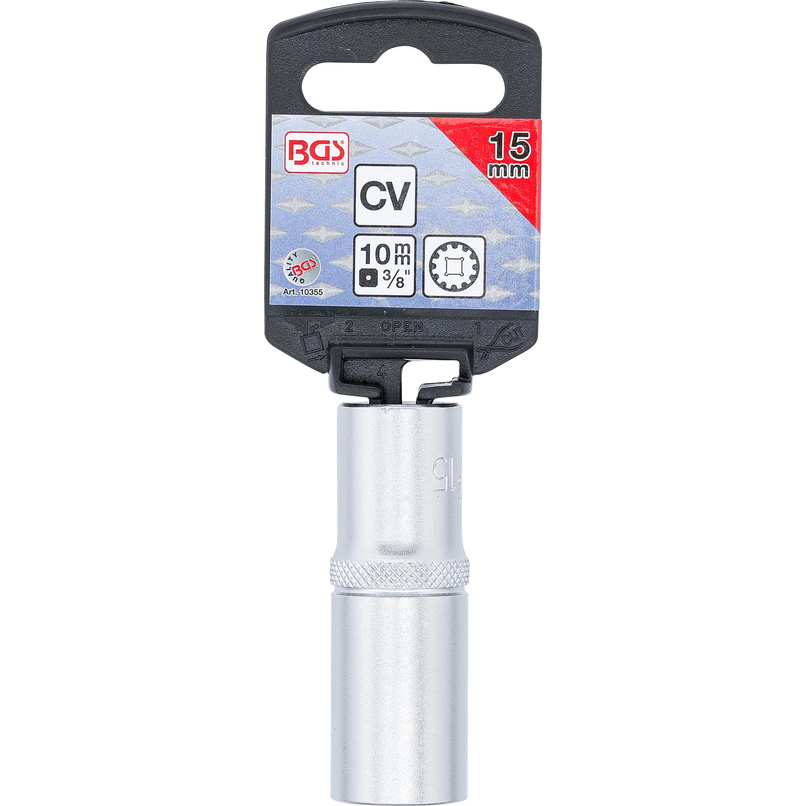 Thumbnail - BGS, Steckschlüssel + Stecknuss, Steckschlüssel-Einsatz Gear Lock, tief Antrieb Innenvierkant 10 mm (3/8") SW 15 mm (15 ...