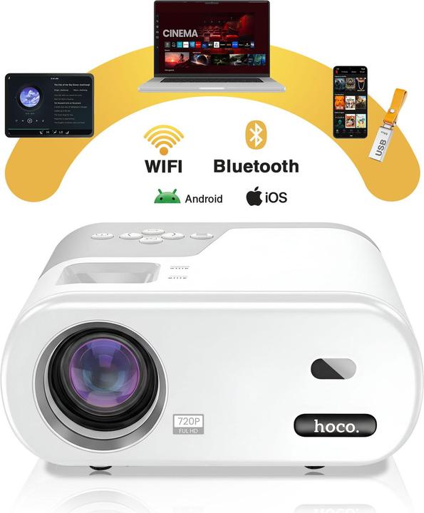 Actual product image Hoco Headphone with microphone projector with Android software Wi-Fi Bluetooth 720P DT2 white (140 lm)