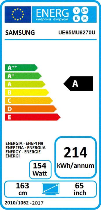 Energie-Label Samsung Ue65mu6270 (65", LCD, 4K, 2017)