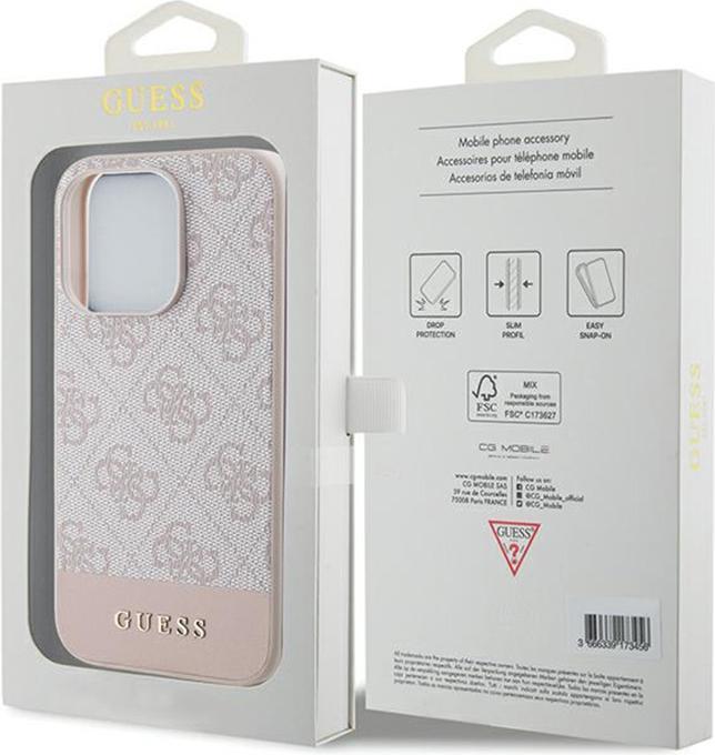 Actual product image Guess GUHCP15LG4GLPI iPhone 15 Pro 6.1" różowy/pink hardcase 4G Stripe Collection (Apple iPhone 15 Pro)