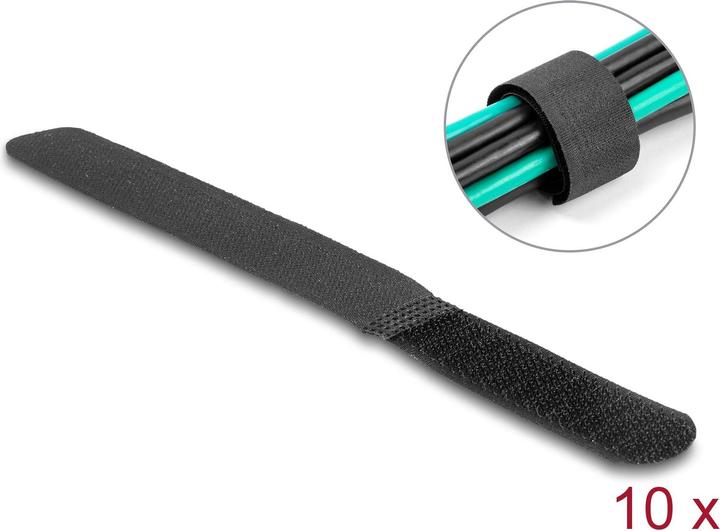 Produktbild Delock Klettkabelbinder L 180 x B 20 mm schwarz 10 Stück (Klettkabelbinder, 180 mm, 10 Stk.)