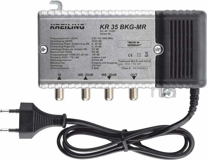 Produktbild Kreiling BK-Verstärker 35dB 25dB Rückweg 0-65MHz KR 35 BKG-MR (Verstärker)