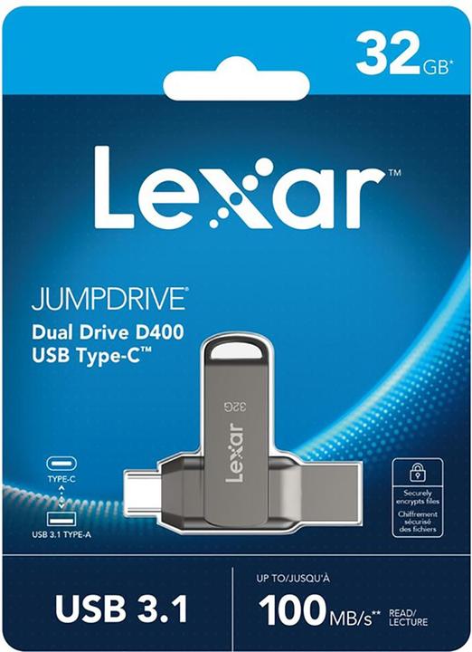 Image du produit Lexar JumpDrive Dual Drive D400 (32 Go, USB-A, USB-C)