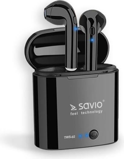 Actual product image Savio TWS-02 Wireless Bluetooth Headphones Black (No noise cancellation, 2 h, Wireless)