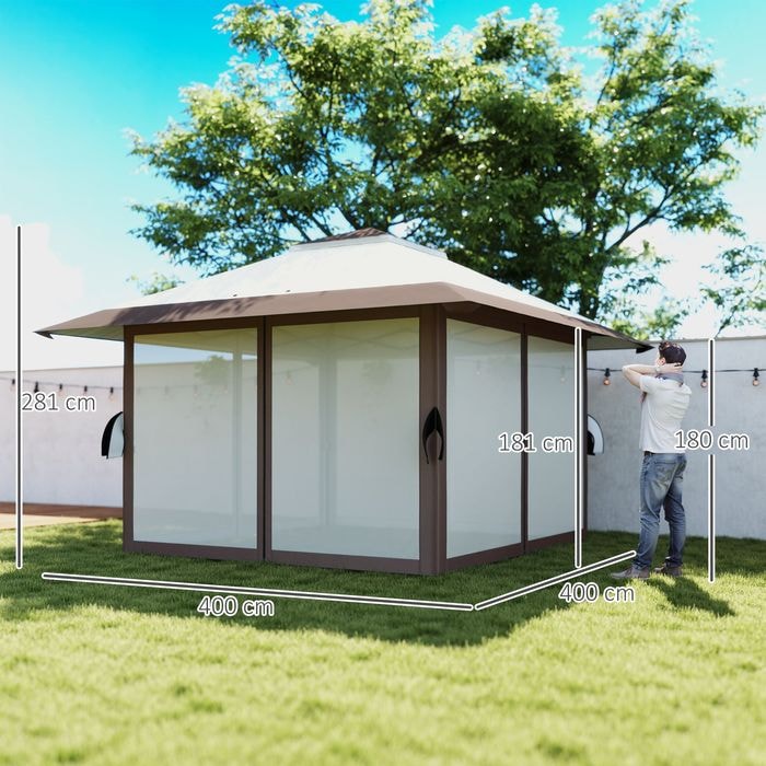 Actual product image Swisshandel24 Faltpavillon 4x4m Wasserdicht Höhenverstellbar, Beige (400 cm, 400 cm)