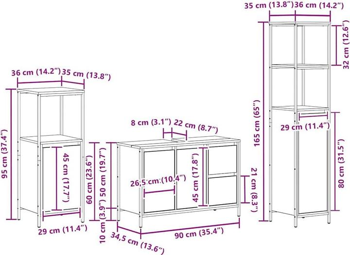 Actual product image VidaXL 3-piece bathroom furniture set made of smoked oak wood-based material