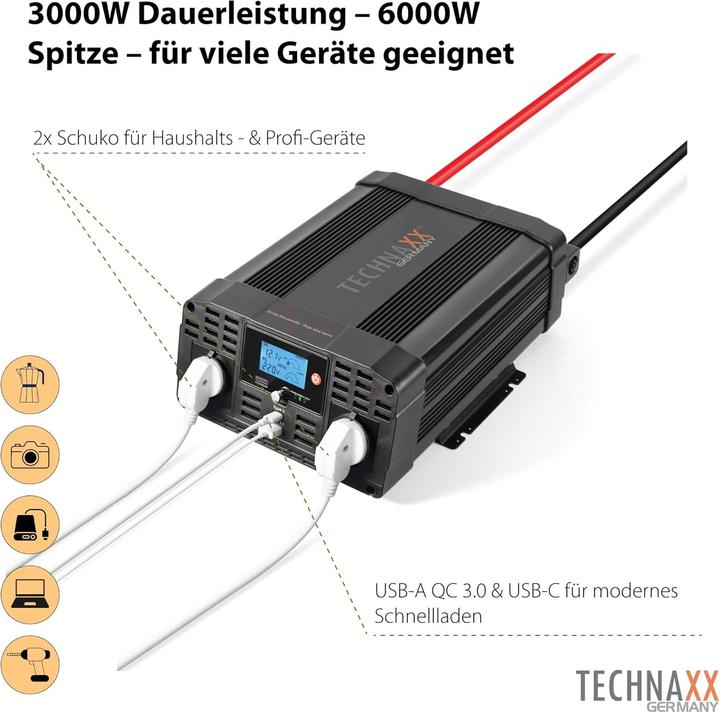Produktbild Technaxx TE23 - Wechselrichter Sinus 3000 W Schutzkontakt