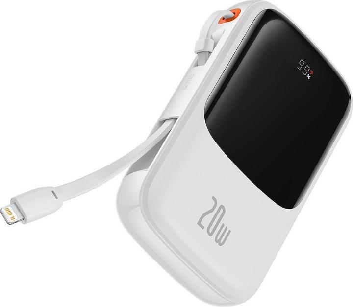 Productafbeelding Baseus Powerbank Qpow PRO met kabel, USB-C, 2xUSB, 10000mAh, 20W (Wit) (10000 mAh, 20 W, 37 Wh)