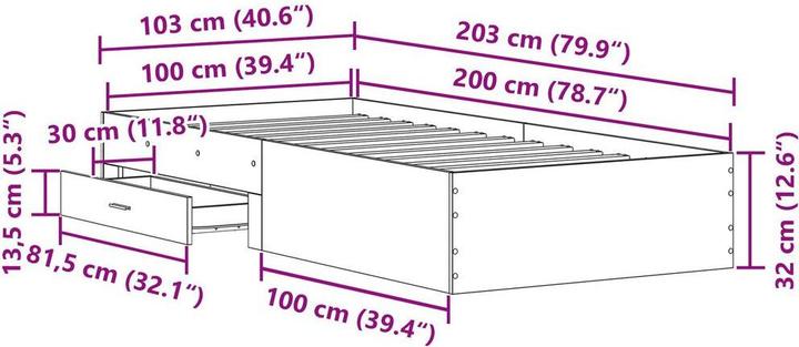 Image du produit vidaXL Rustikales Bett (100 x 200 cm)