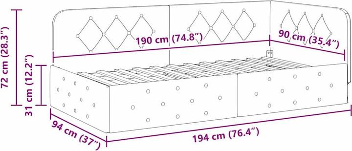Image du produit vidaXL Eckbettgestell (90 x 190 cm)