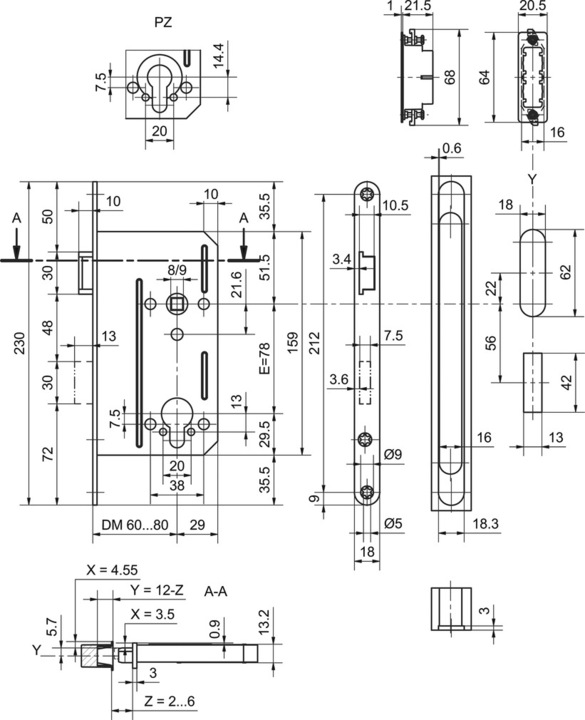 Actual product image Glutz Magnetic mortise lock 24110