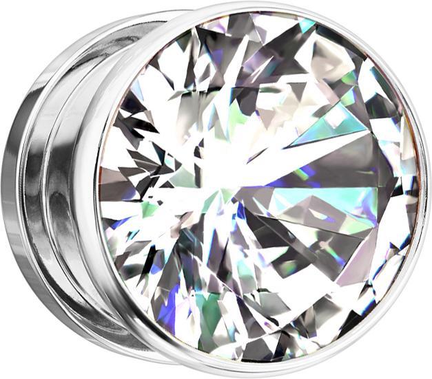 Produktbild Star Piercing Flesh Plug silber mit grossem Kristall silber (ohne Messing, Chirurgenstahl 316L)