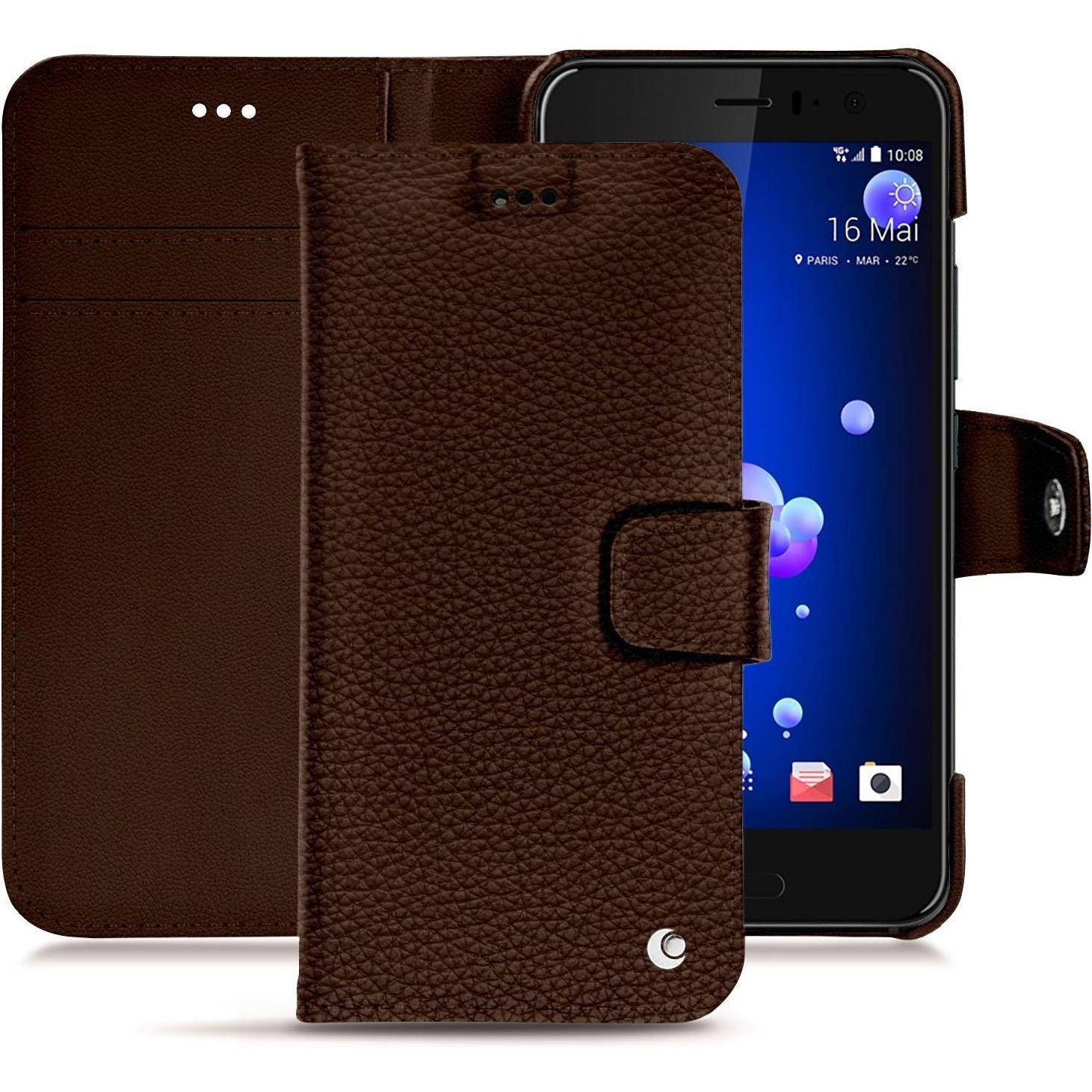 Noreve Lederschutzhülle Wallet (HTC U11), Smartphone Hülle, Braun