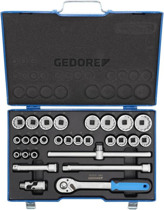 Image du produit Gedore D 19 VMU-10 Jeu de douilles 1/2" 28 pièces UD 10-36 mm (10 mm, 11 mm, 12 mm, 13 mm, 14 mm, 15 mm, 16 mm, 17 mm, 18 mm, 19 mm, 20 mm, 21 mm, 22 mm, 23 mm, 24 mm, 26 mm, 27 mm, 28 mm, 30 mm, 32 mm, 33 mm, 34 mm, 36 mm)