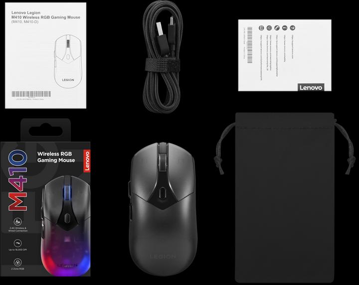 Produktbild Lenovo Legion M410 Wireless RGB Mouse - Mus - 6 knapper - Sort med RGB lys (Kabellos, Kabelgebunden)