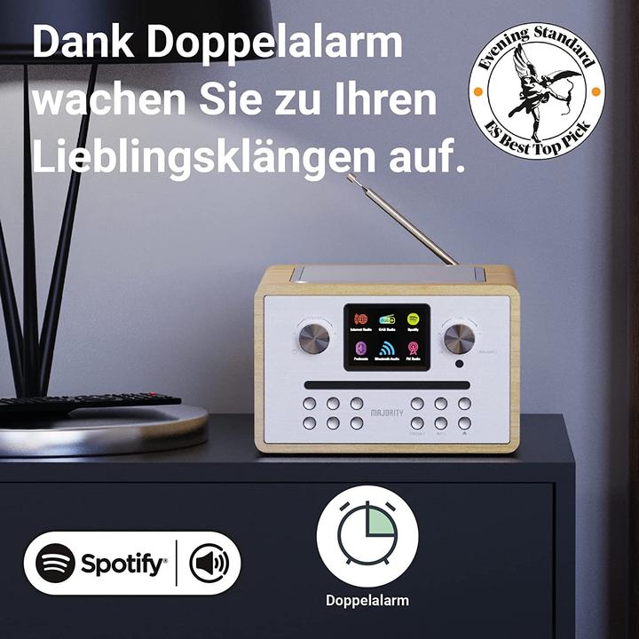 Produktbild Majority Homerton 2 Internet, Bluetooth, DAB en FM Radio + CD Speler - Eikenkleur (FM, DAB+, WLAN, Bluetooth)