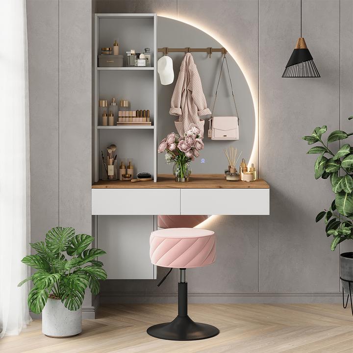 Actual product image Vichy Schminktisch Melora, Weiss/Eiche, 100 cm mit LED-Spiegel