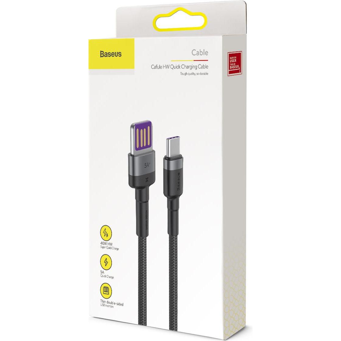 Thumbnail - Baseus Cafule HW Quick Charging Data cable USB Double-sided Blind Interpolation For Type-C 40W 1m Gray b... (1 m), USB K...